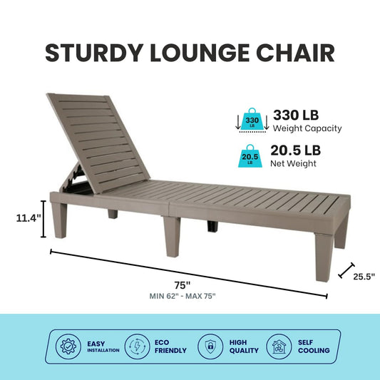 BTExpert Foldable Patio Chaise Outdoor Sun bed Adjustable Backrest for Pool Beach Deck Light Brown