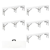 BTExpert 6ft Plastic Folding Bench, Portable Indoor Outdoor Seat w/Handle, UV-Proof Steel Frame, Fold-in-Half, Stackable - Set of 5