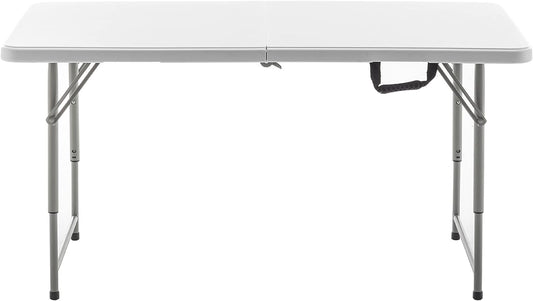 BTExpert 4ft Fold-in-Half Utility Table, Lightweight, Height Adjustable, Indoor/Outdoor, Easy to Clean – White