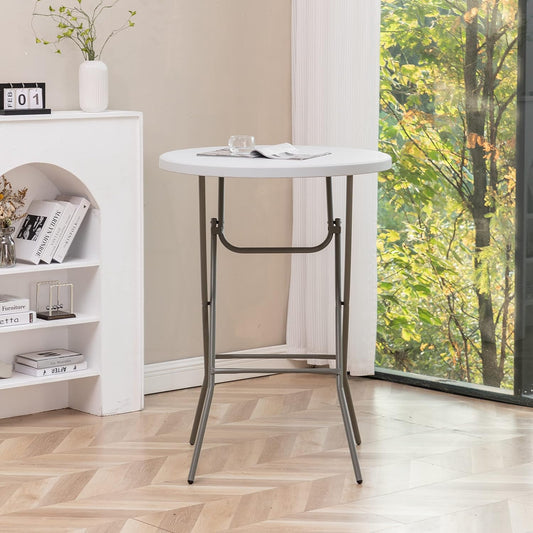 BTExpert White 32" Round 43" Bar Height Granite Folding Commercial Portable - Set of 10