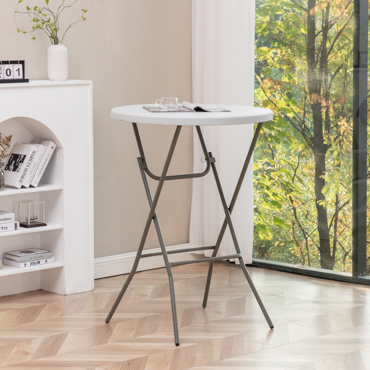 BTExpert 32" 2.6-Foot Round 43" Bar Height White Folding Table - In Store Only