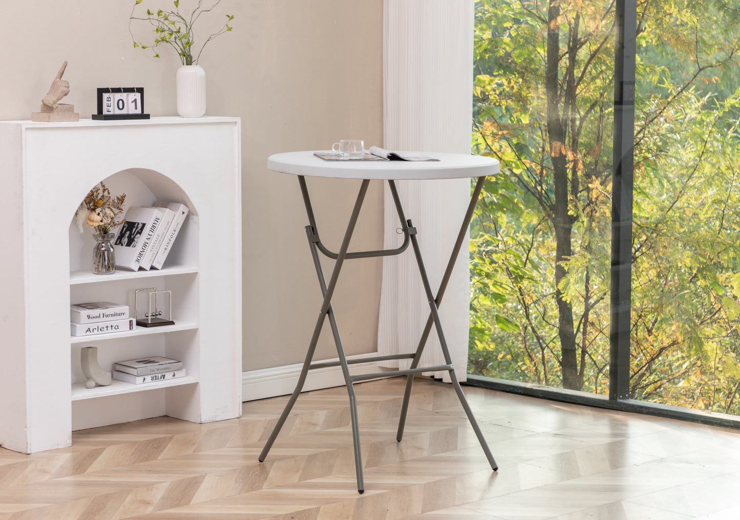 BTExpert 32" 2.6-Foot Round 43" Bar Height White Folding Table - In Store Only