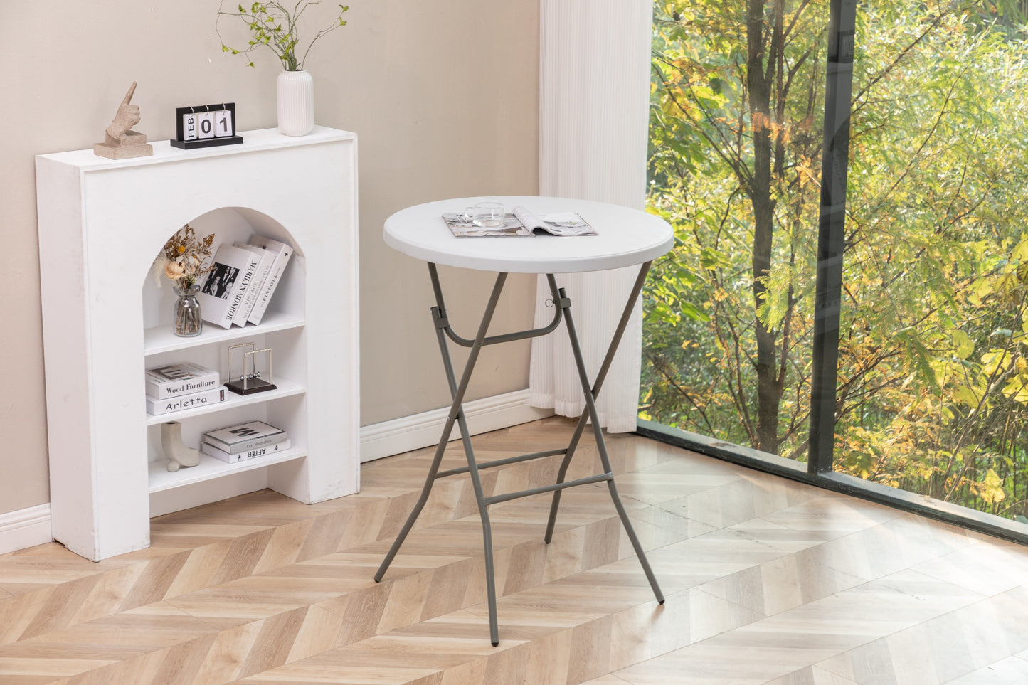 BTExpert 32" 2.6-Foot Round 43" Bar Height White Folding Table - In Store Only