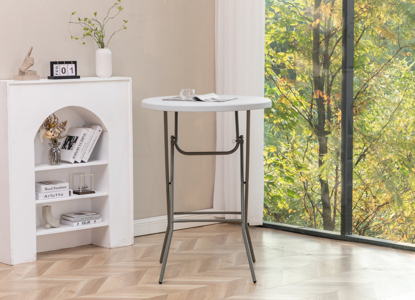 BTExpert 32" 2.6-Foot Round 43" Bar Height White Folding Table - In Store Only