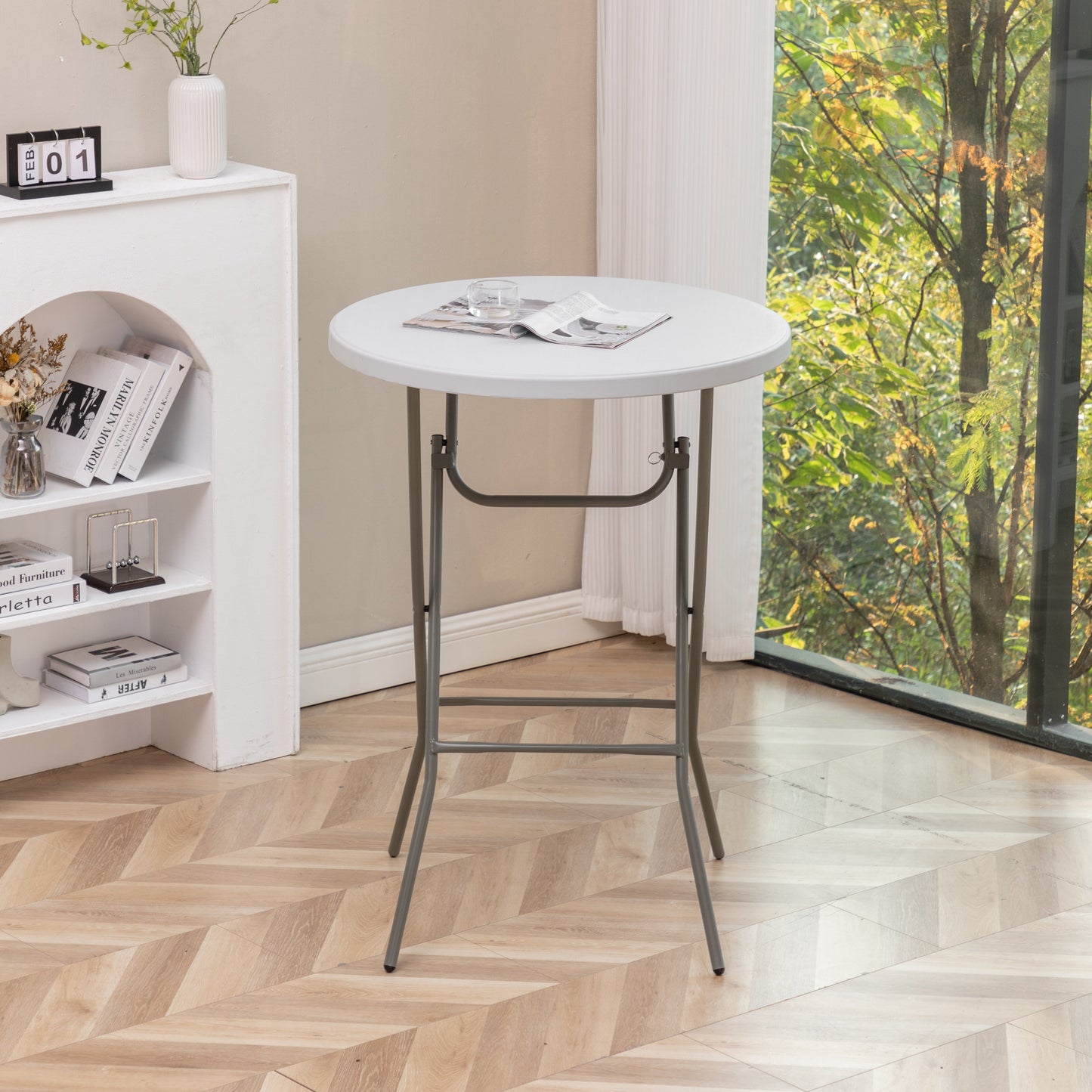 BTExpert 32" 2.6-Foot Round 43" Bar Height White Folding Table - In Store Only