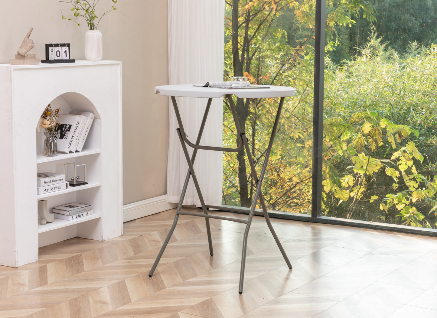BTExpert 32" 2.6-Foot Round 43" Bar Height White Folding Table - In Store Only