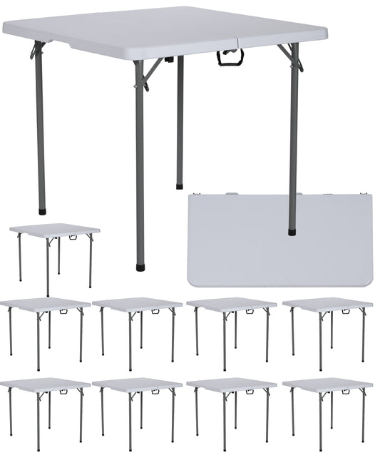 BTEXPERT 34" Folding Table, Portable Square Card Table Collapsible Legs Carrying Handle, Plastic Tables for Indoor Outdoor Home Camping Picnic, Party Board Games Nights Gatherings White Set of 10