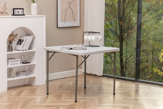 BTEXPERT 34" Bi-Folding Commercial Fold in Half Square Table Heavy Duty Portable Plastic Dining Card Table w Handle for Indoor Outdoor Kitchen Party Wedding Event White Set of 5