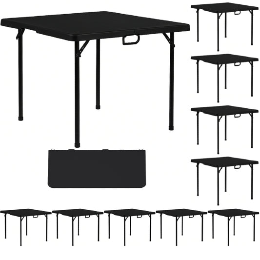 BTEXPERT 34" Folding Table, Portable Square Card Table Collapsible Legs Carrying Handle, Plastic Tables for Indoor Outdoor Home Camping Picnic, Party Board Games Nights Gatherings Black Set of 10