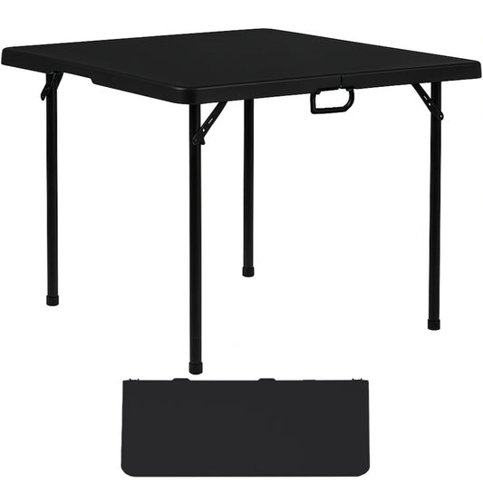 BTExpert 34" Square Folding Card Table Fold in Half Utility Commercial Table Dining Portable Indoor Outdoor Picnic Party Camping Lightweight Heavy Duty HDPE Black Plastic Foldable with Carrying Handle