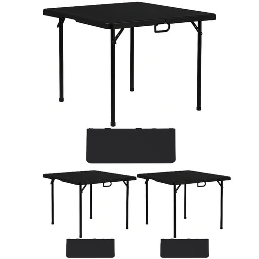 BTEXPERT 34" Bi-Folding Commercial Fold in Half Square Table Heavy Duty Portable Plastic Dining Card Table w Handle for Indoor Outdoor Kitchen Party Wedding Event Black Set of 2
