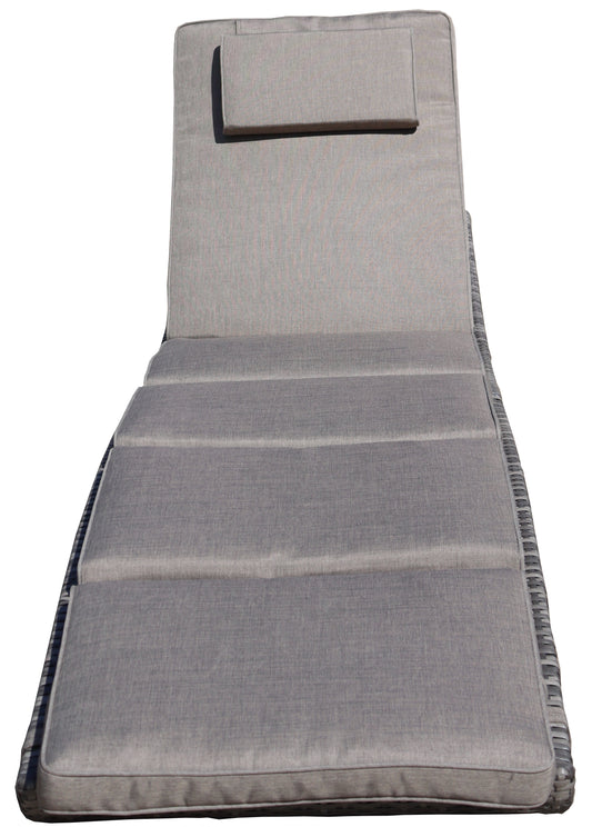 Foldable Outdoor Chaise Lounge Chair Wicker Rattan Sun Bed Patio Reclining Lounger Adjustable Backrest Pillow - Brown