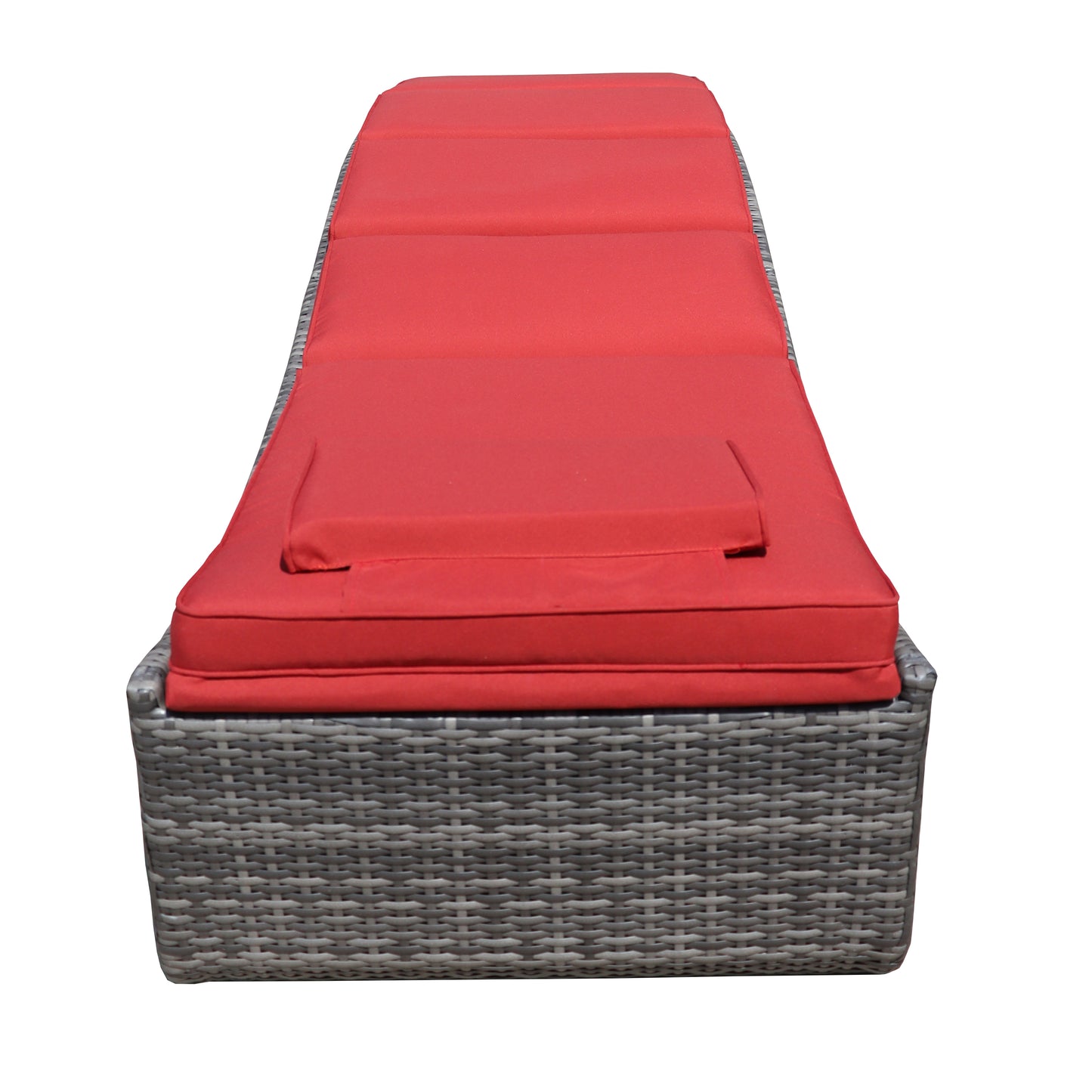 Foldable Outdoor Chaise Lounge Chair Wicker Rattan Sun Bed Patio Reclining Lounger Adjustable Backrest Pillow - Red Burgundy - Set of