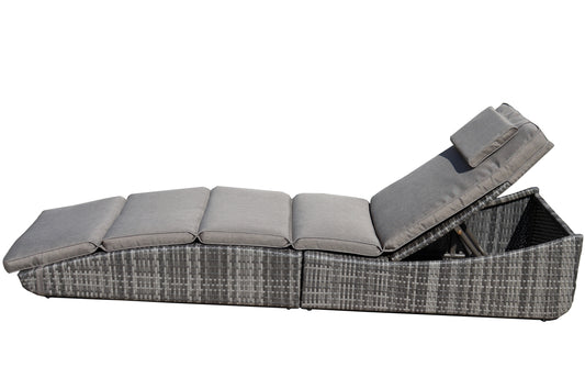 Foldable Outdoor Chaise Lounge Chair Wicker Rattan Sun Bed Patio Reclining Lounger Adjustable Backrest Pillow - Brown - Set of 2