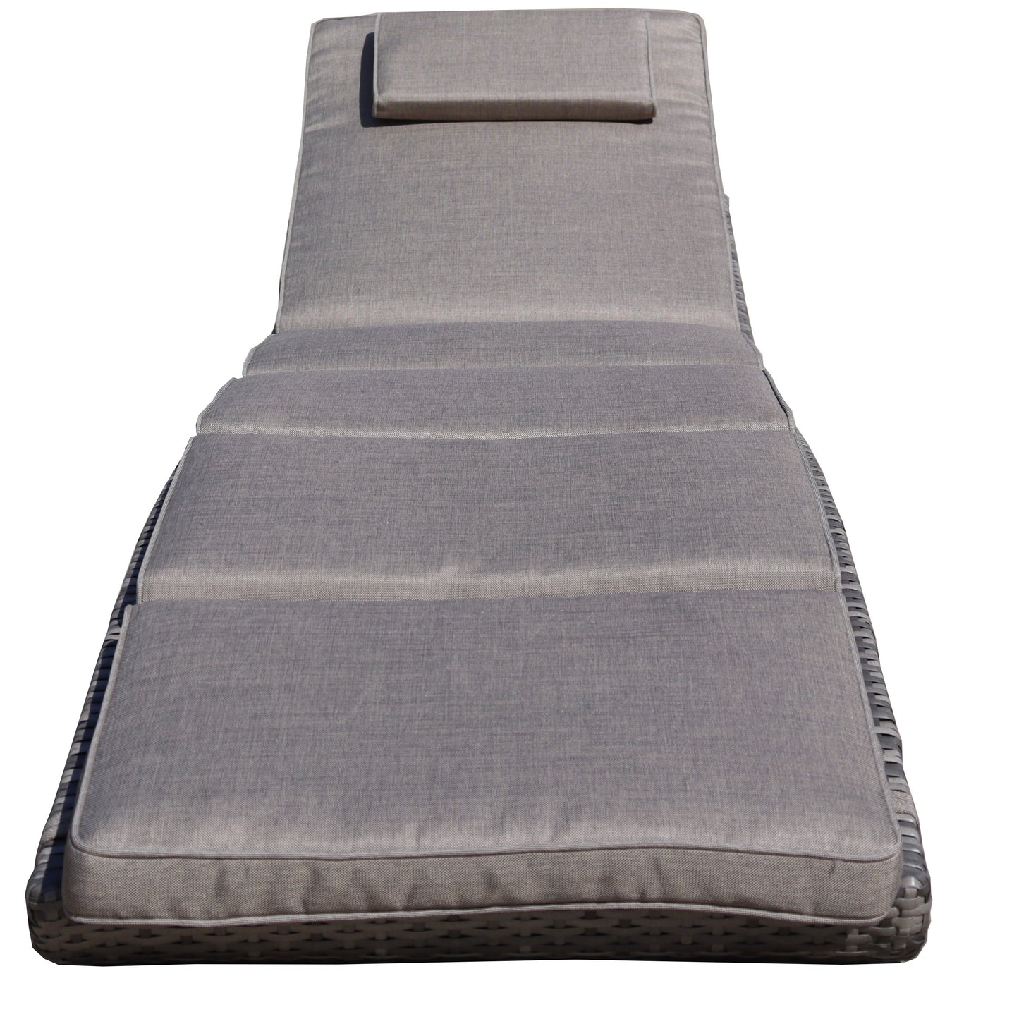 Foldable Outdoor Chaise Lounge Chair Wicker Rattan Sun Bed Patio Reclining Lounger Adjustable Backrest Pillow - Brown