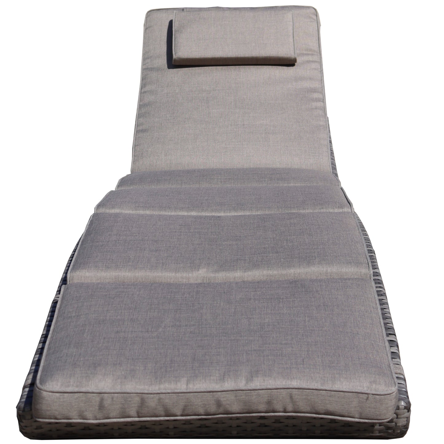 Foldable Outdoor Chaise Lounge Chair Wicker Rattan Sun Bed Patio Reclining Lounger Adjustable Backrest Pillow - Brown
