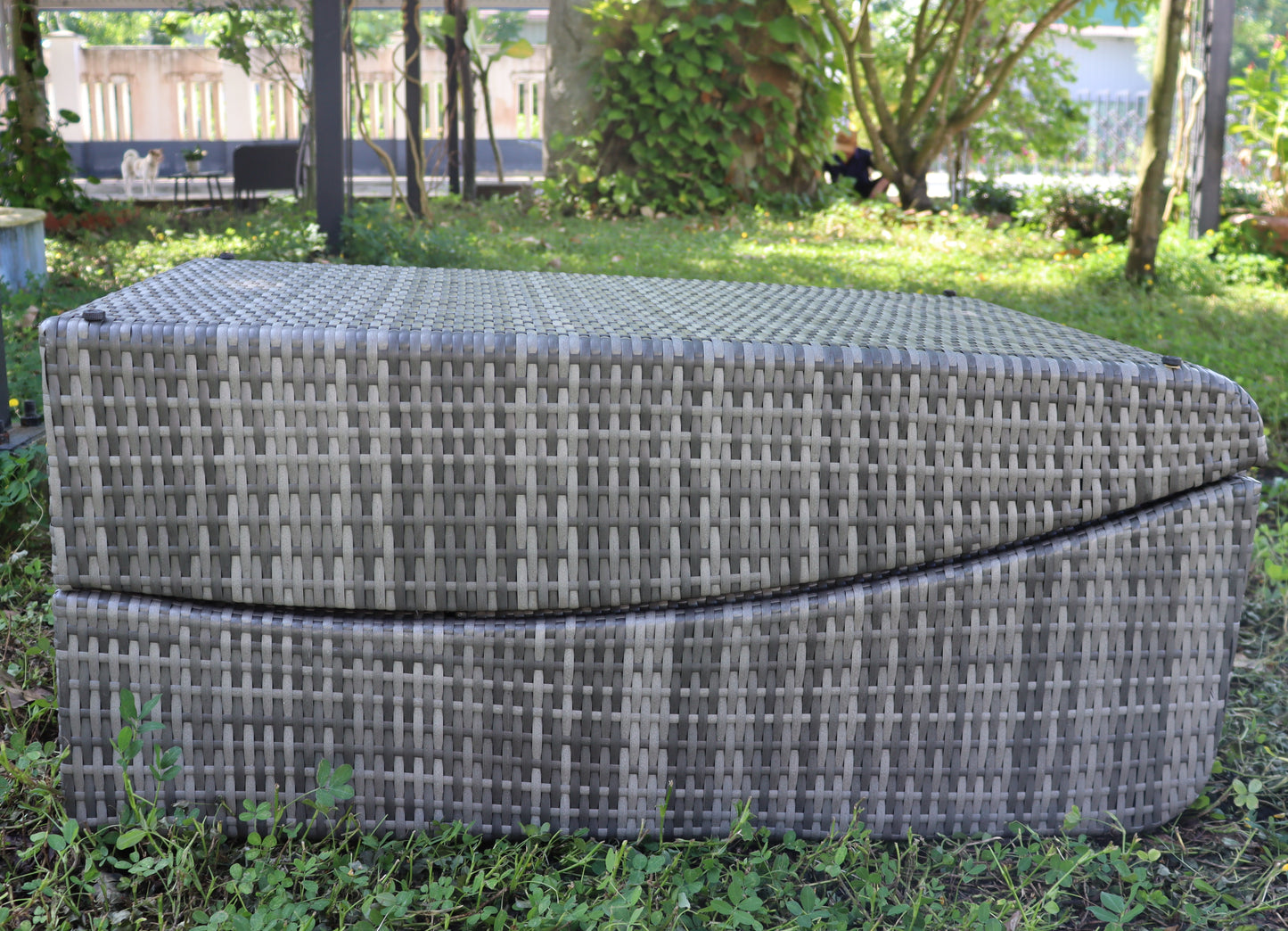 Foldable Outdoor Chaise Lounge Chair Wicker Rattan Sun Bed Patio Reclining Lounger Adjustable Backrest Pillow - Brown - Set of 2