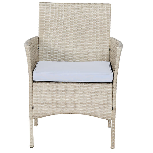 BTExpert Outdoor Wicker 3 piece Set Garden Yard Porch Furniture Space Saving Side storage Glass Table Gray Cream 3pc