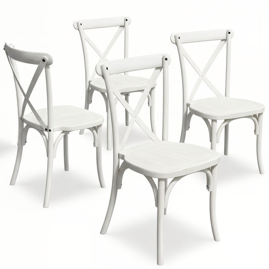 BTEXPERT Resin Indoor Outdoor Dining Chairs Set of 4 Stackable Patio Farmhouse Chairs with X-Back, Heavy-Duty Waterproof Distressed Kitchen Dining Chairs, 400 lb Capacity, Weathered Whitewashed