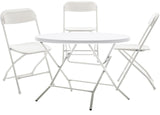 BTEXPERT Folding Card Portable, 32" Round Plastic Table 3 Adult Chairs for Board Games Nights Gatherings Party Home Indoor Outdoor Lightweight, 4 Piece Set, White & Granite White