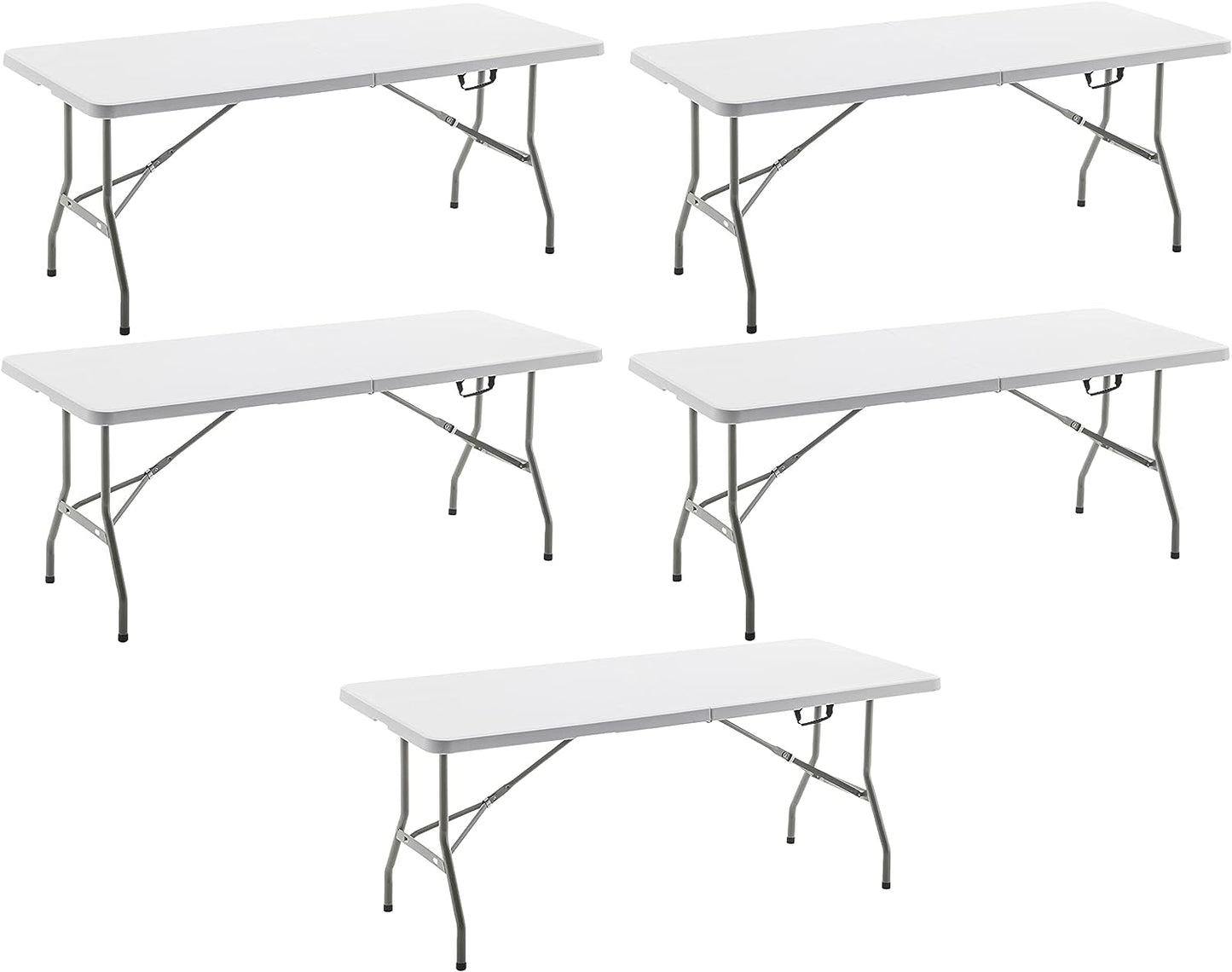 BTExpert 6ft Fold-in-Half Folding Utility Table 72"x29.5", Lightweight, Portable with Carrying Handle for Indoor Outdoor - Set of 5