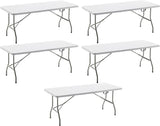 BTExpert 6ft Fold-in-Half Folding Utility Table 72"x29.5", Lightweight, Portable with Carrying Handle for Indoor Outdoor - Set of 5
