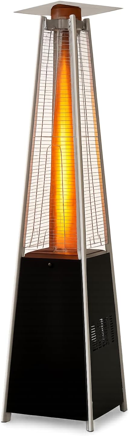 BTExpert 48000 BTU Pyramid Patio Heater for Outdoor Double Layer Stainless Steel Burner Triple Protection System Quartz Glass Tube Propane Heater for Home & Commerical Black