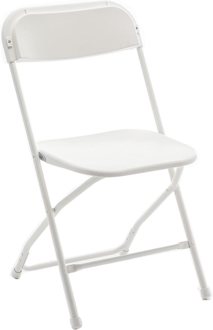 BTExpert Indoor Outdoor White Plastic Folding Chairs Stacking Steel Frame Commercial - Set of 6