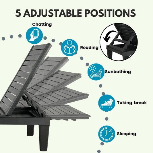 BTExpert Foldable Outdoor Pool Chair Folding Sun bed Reclining Adjustable Backrest 330lb Black