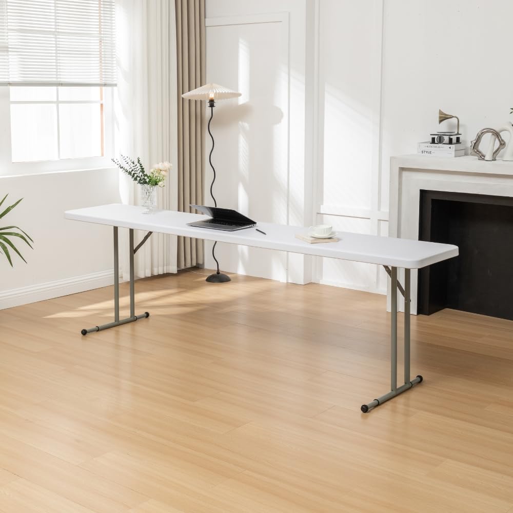 BTExpert 8-Foot 96" long White Plastic Folding Table 18" Wide 29" High indoor outdoor lightweight - Set of 5