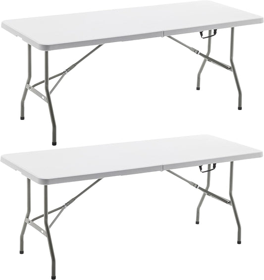 BTExpert Fold-in-Half Folding Utility Table 6ft 72"x29.5", Lightweight, Portable Office Home Party Indoor Outdoor - Set of 2