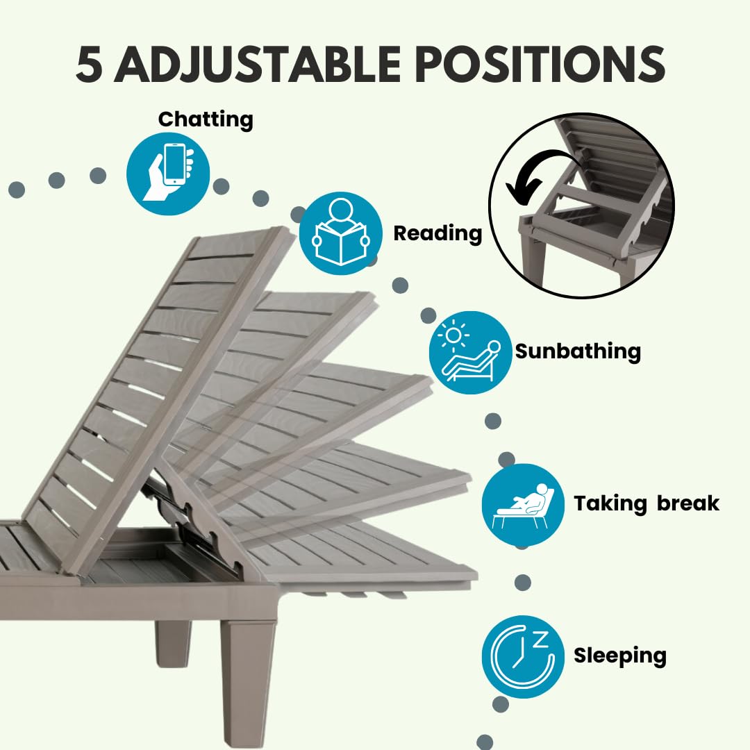 BTExpert Foldable Outdoor Pool Chair Folding Sun bed Reclining Adjustable Backrest Beach Light Brown