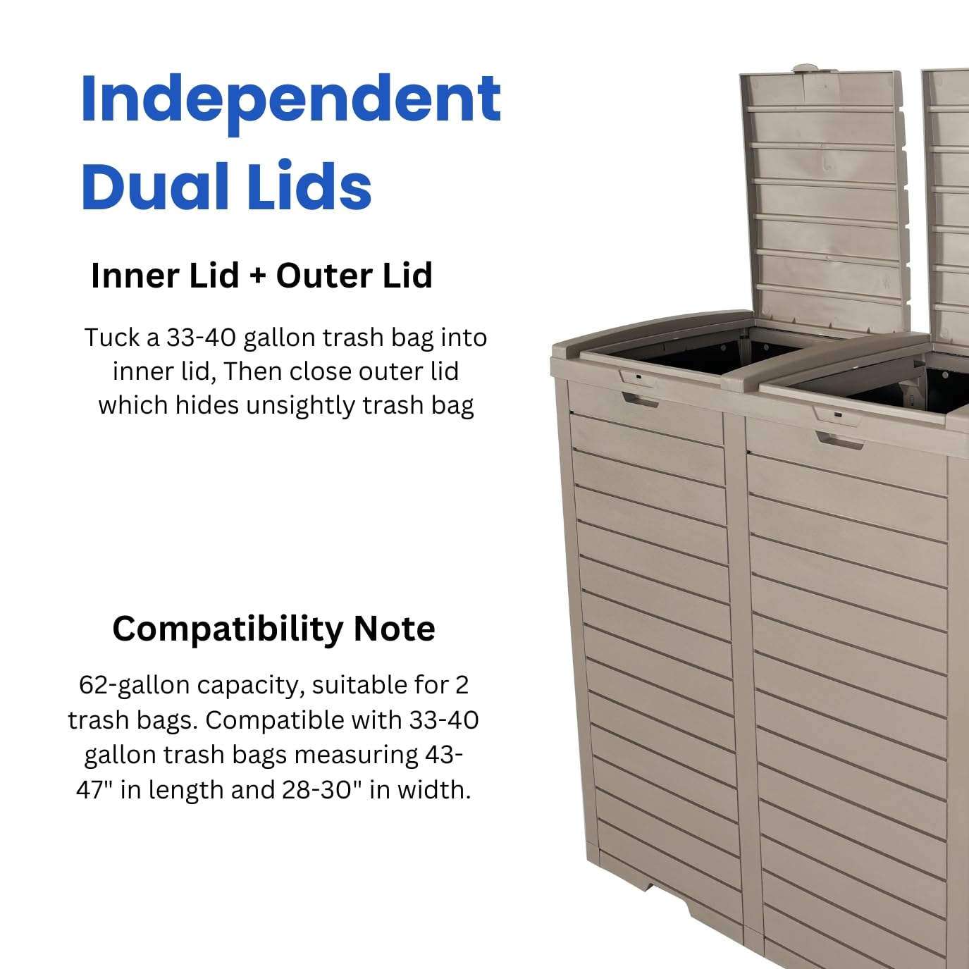 BTExpert 62 Gallon Outdoor Garbage Trash Can, Waterproof Resin Double Lid Drip Tray
