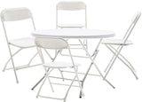 BTEXPERT Folding Card Portable, 32" Round Plastic Table 4 Adult Chairs for Board Games Nights Gatherings Party Home Indoor Outdoor Lightweight, 5 Piece Set, White & Granite White