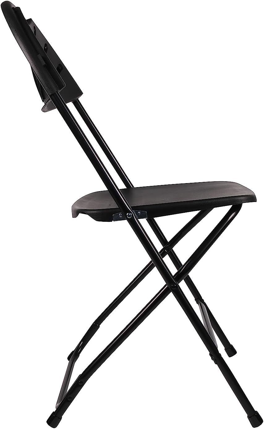 BTExpert Black Plastic Folding Chair, Steel Frame, High-Capacity Event Seating - Set of 4