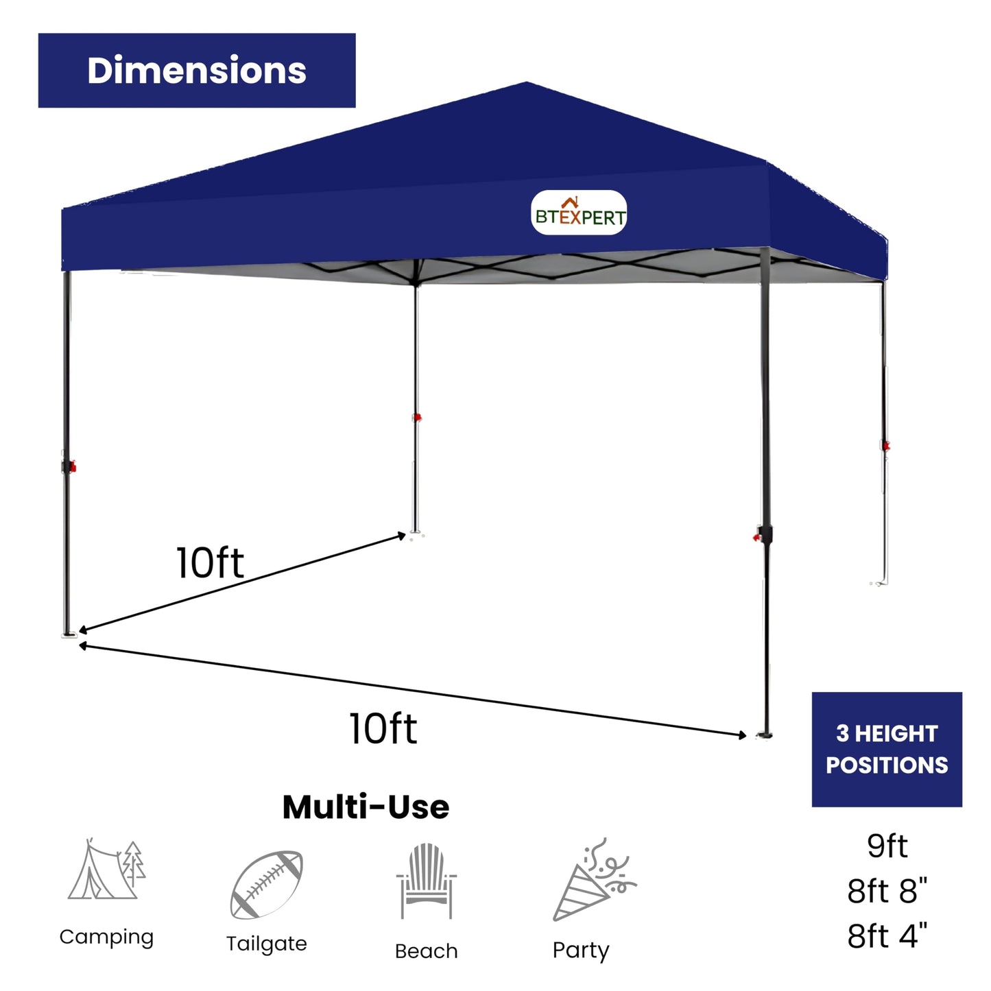 BTExpert - 10x10ft Portable Folding Shelter Outdoor Adjustable Height for Garden BBQ Picnic Camping