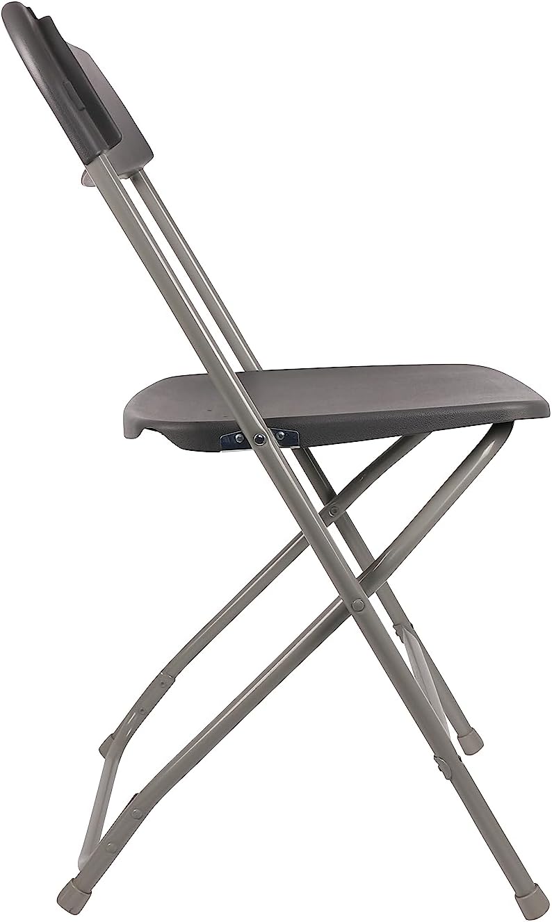 TExpert Gray Plastic Folding Chair, Steel Frame, High Capacity, Lightweight Office, Wedding, Party, Picnic, Kitchen, Dining, Church, School - Set of 4