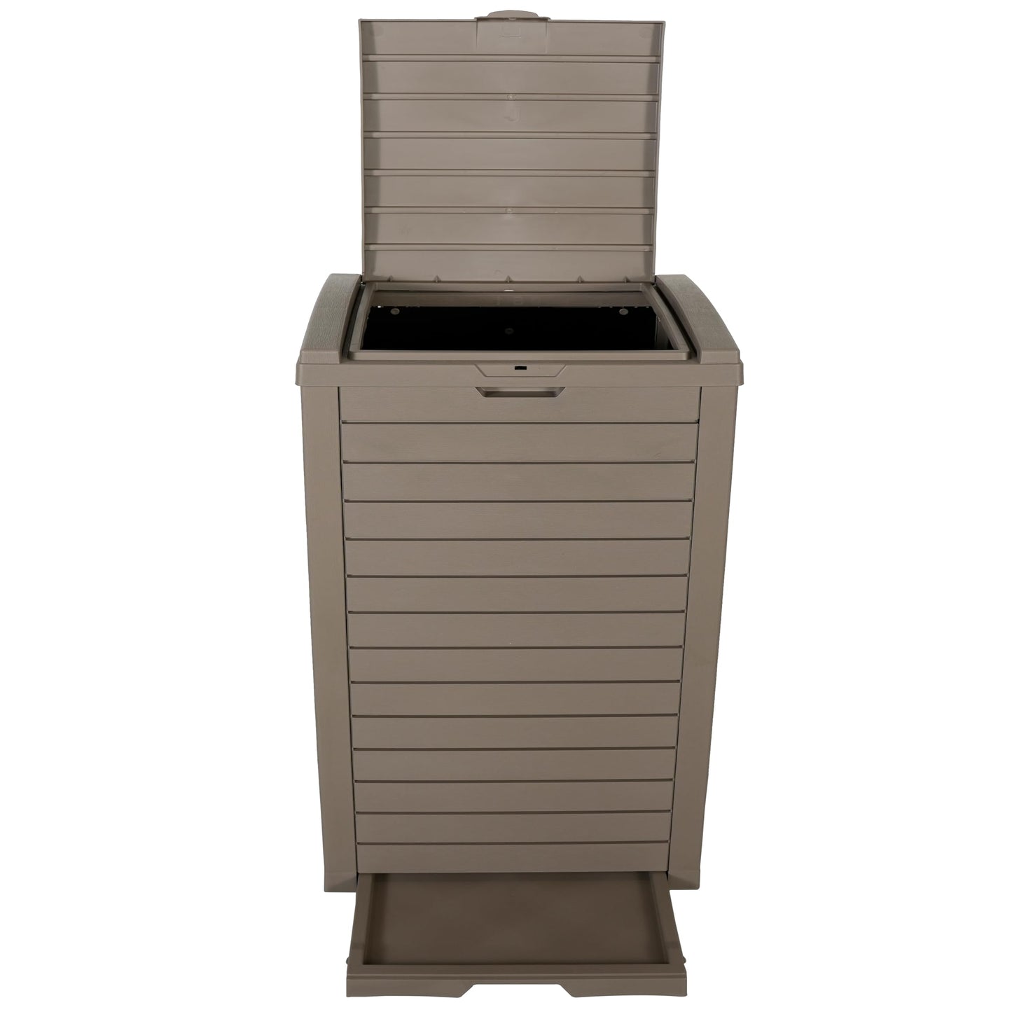 BTExpert 31-Gallon Outdoor Trash Can – Waterproof Resin, Double Lid, Drip Tray, Hidden Bin for Patio, Kitchen, Backyard, Deck, Gray