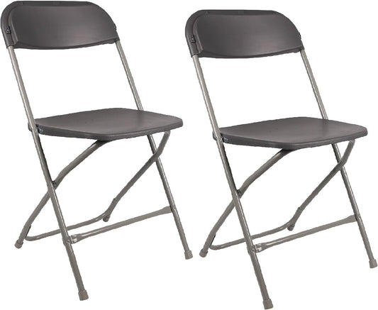 BTExpert Gray Plastic Folding Chair, Steel Frame, High Capacity, Lightweight Office, Wedding, Party, Picnic, Kitchen, Dining, Church, School - Set of 2