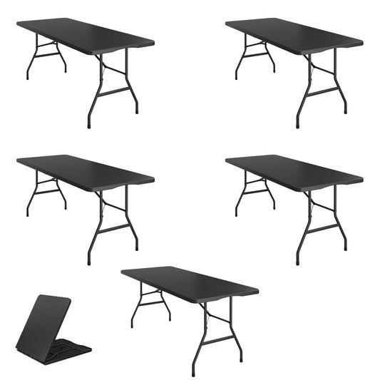 BTExpert 6ft Fold-in-Half Table, 72"x29.5" Portable w/ Handle for Indoor/Outdoor Use for Picnic – Set of 5