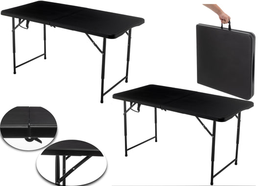 BTExpert Fold-in-Half Folding Utility Table 4Feet Lightweight Height Adjustable Portable Carrying Handle Indoor Outdoor Picnic Camping Office Home Party Easy to Clean Store Care Black Set of 2