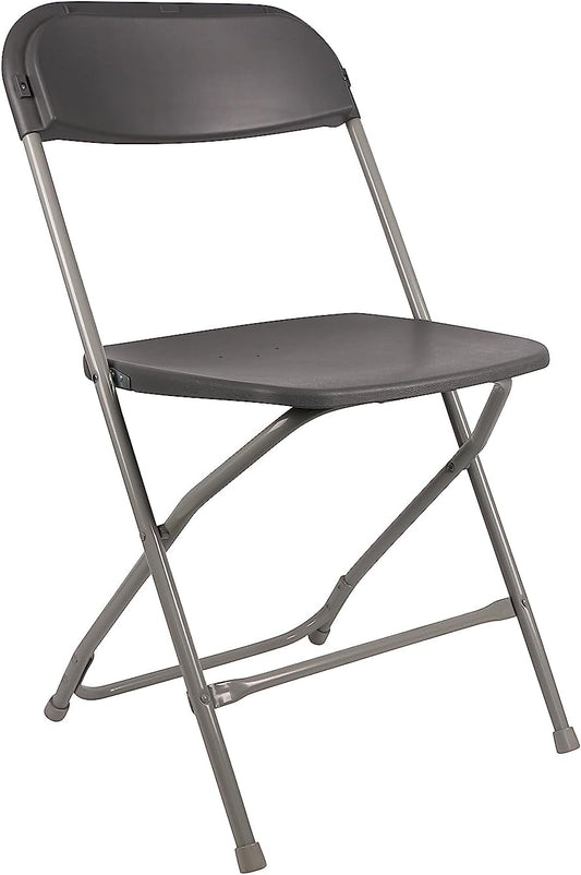 TExpert Gray Plastic Folding Chair, Steel Frame, High Capacity, Lightweight Office, Wedding, Party, Picnic, Kitchen, Dining, Church, School - Set of 4