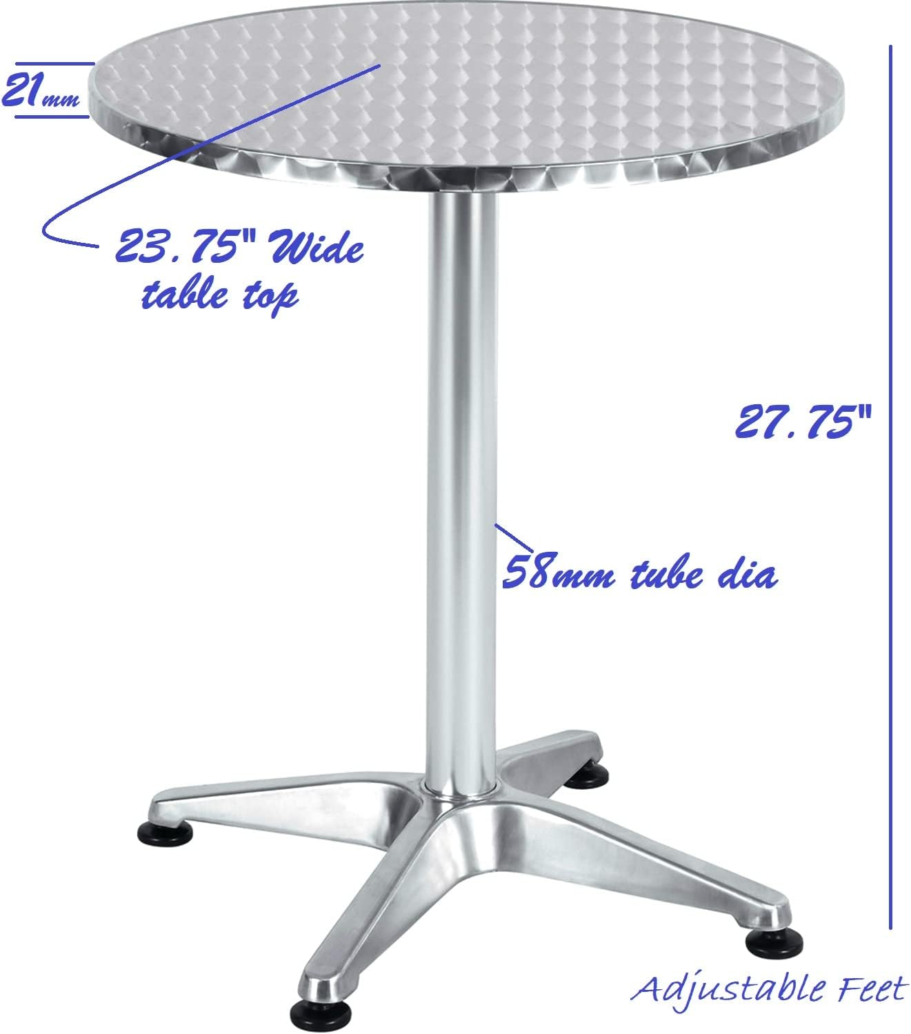 BTExpert 27.5" Round Restaurant Table Stainless Steel with 2 Brown Rattan Stack Chairs, Indoor Outdoor Commercial Lightweight