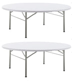 BTExpert 60" White Round Folding Table, Commercial Plastic, Portable for Banquet, Wedding, Party, Home, Patio, Indoor Outdoor - Set of 2