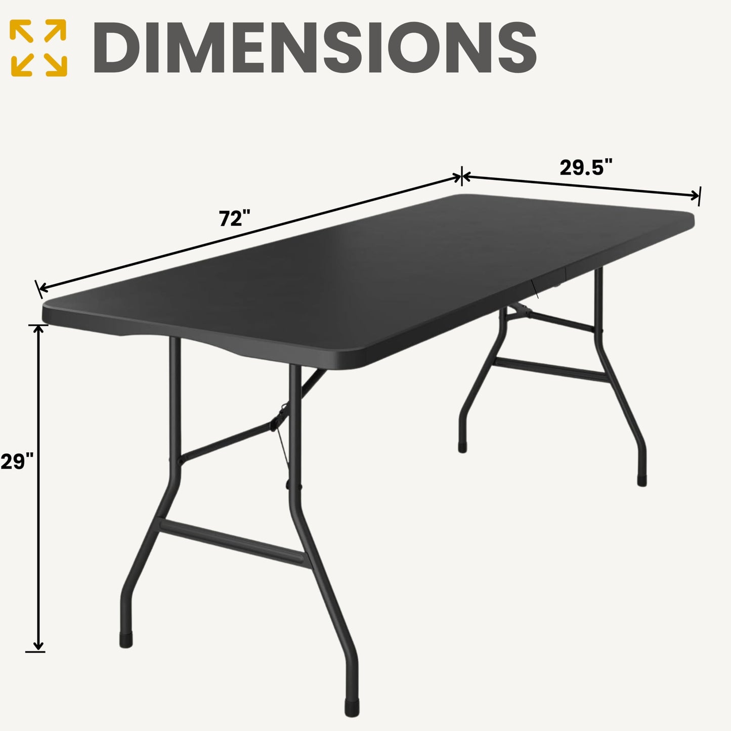 BTExpert 6-Foot Fold-in-Half Utility Table 72"x29.5", Portable w/ Handle, Indoor/Outdoor Picnic, Camping, Office, Party, Easy Clean – Black, Set of 2