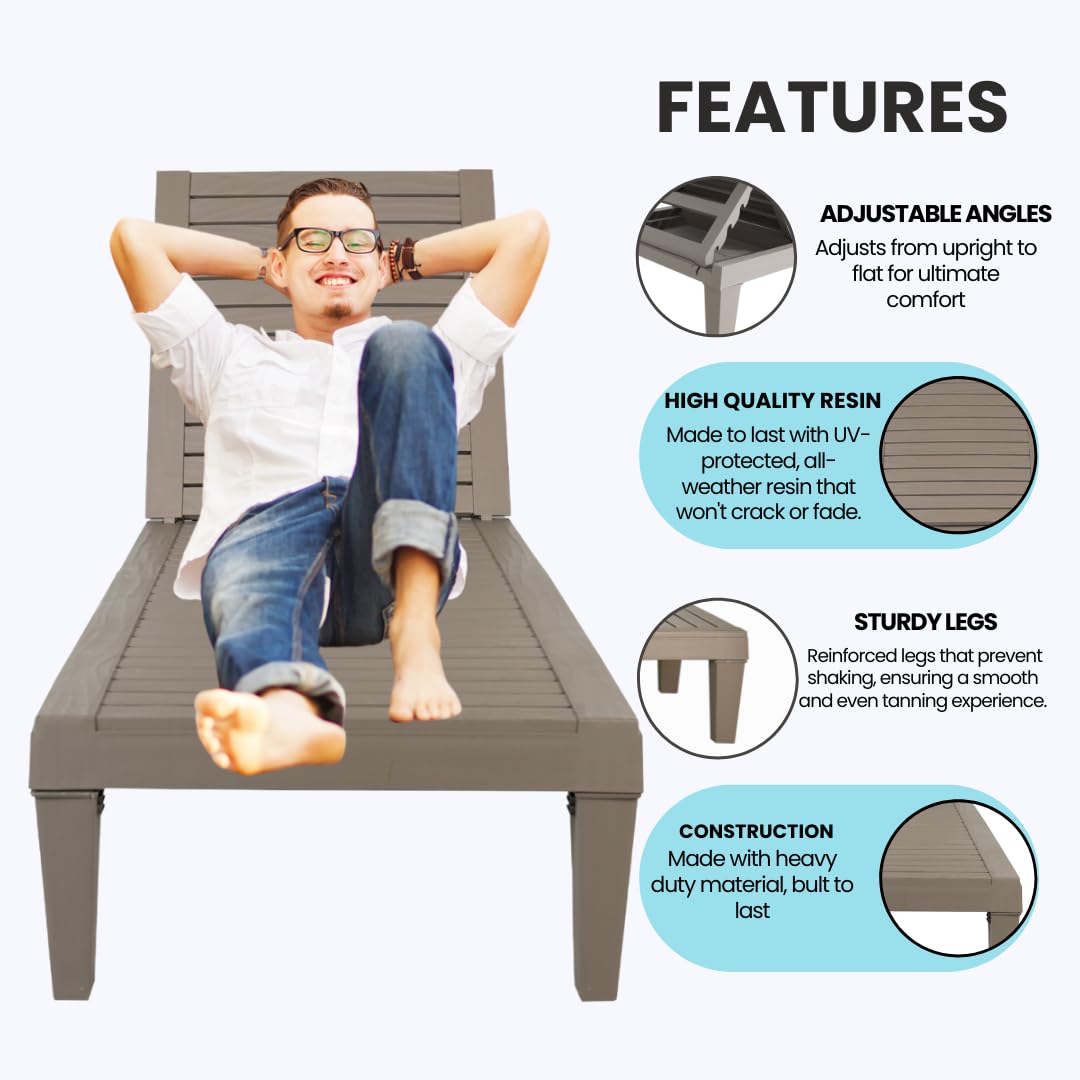 BTExpert Foldable Outdoor Pool Chair Folding Sun bed Reclining Adjustable Backrest Beach Light Brown