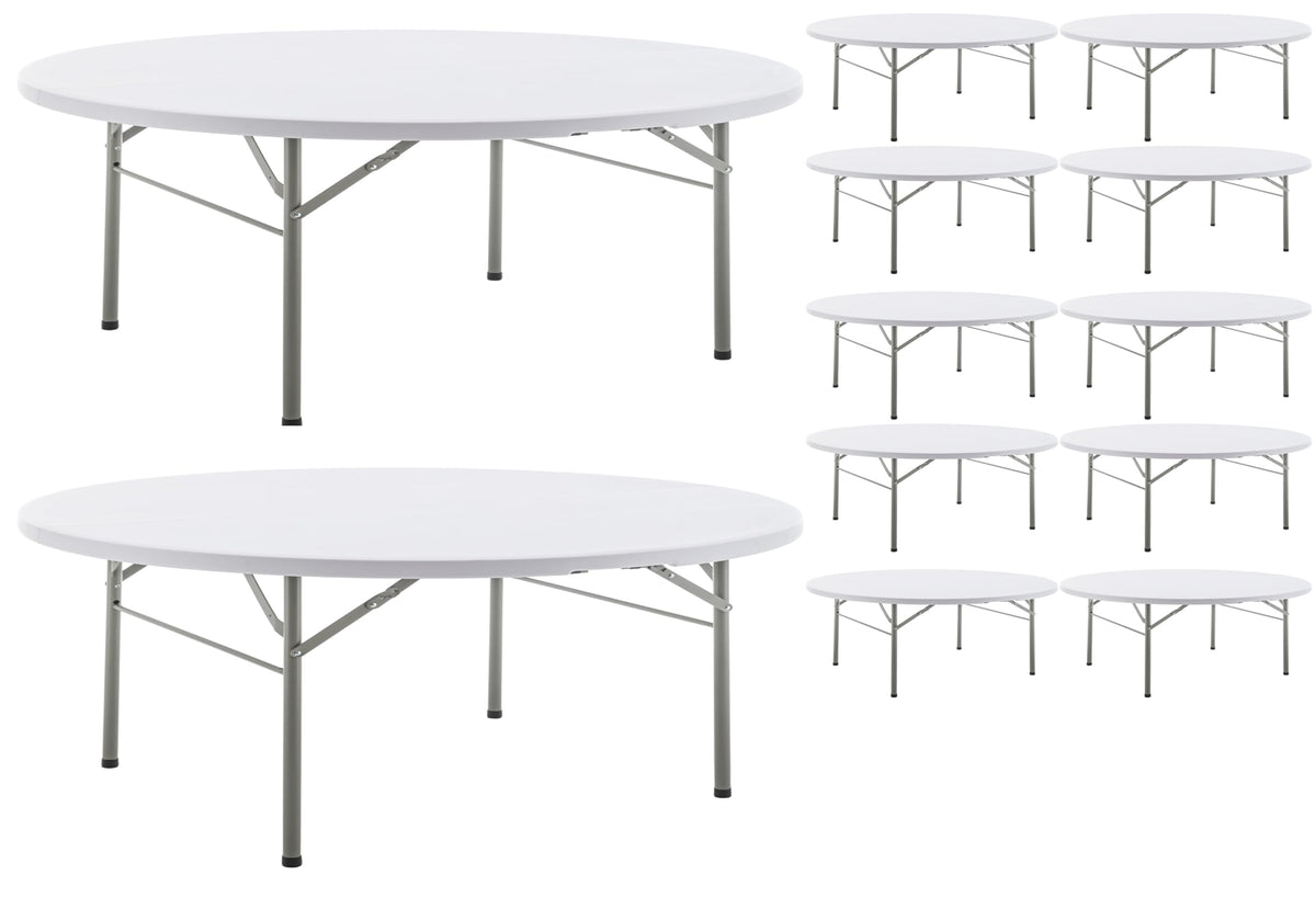 BTExpert 60" Round White Plastic Folding Table, Commercial Portable Table for Banquet, Wedding, Party & Dining