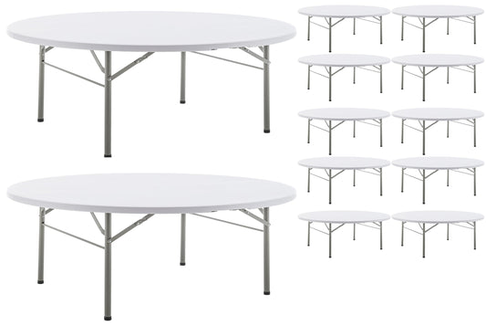 BTEXPERT White 5 Ft 60inch Round Plastic Folding Table Commercial Portable For Banquet Dining Wedding Party Events Home Kitchen Patio Backyard Indoor Outdoor, Set of 10