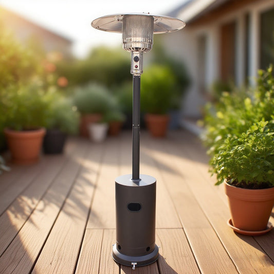 BTExpert 50000 BTU Propane Patio Heater for Outdoor Double-Layer Stainless Steel Burner, Wheels, Triple Protection System, Outdoor Heater Round Table design for Home and Commerical, Bronze