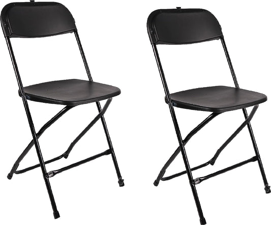 BTExpert Black Plastic Folding Chair, Steel Frame, High Capacity – Lightweight Event Seating for Office, Party, School - Set of 2